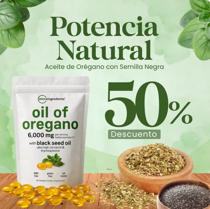 🌿 ACEITE DE ORÉGANO + BLACK SEED OIL | 60 Cápsulas
